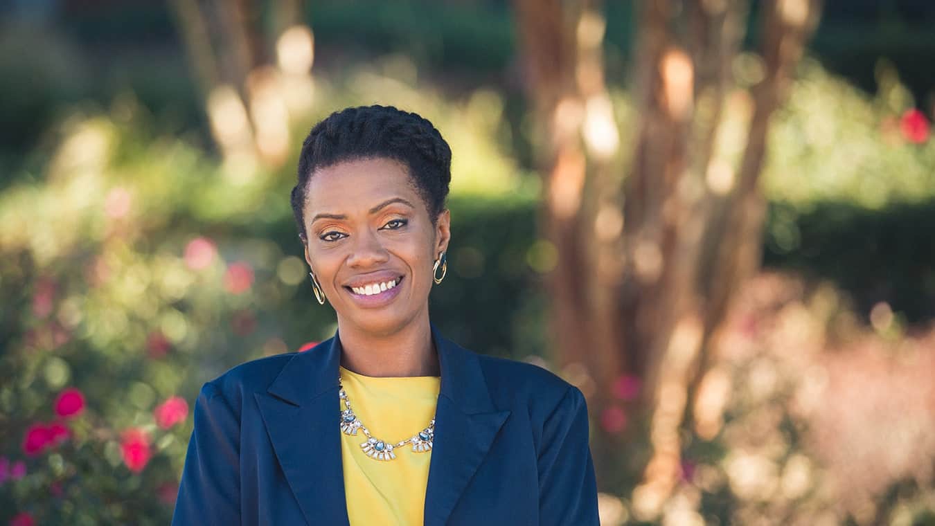A lady at Regent University's campus in Virginia Beach, VA 23464.